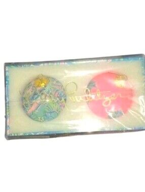 Lilly Pulitzer Blue & Pink Ornament Set 2-Pack in Box Palm Beach Decor NIB